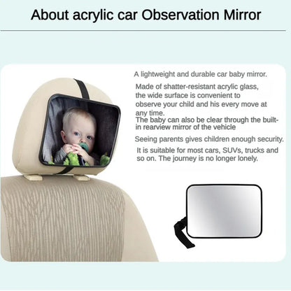 Car seat mirror for infants, convex wide-angle view, easily attaches to headrest for baby safety