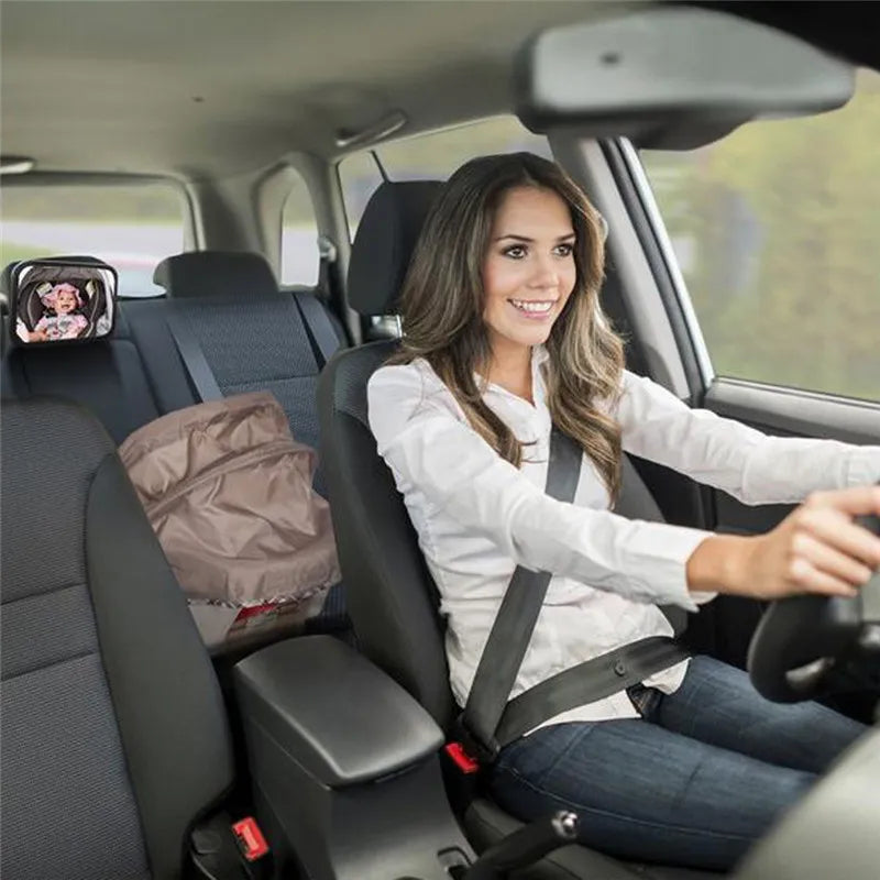 Secure baby car rearview mirror, adjustable strap, for safe parent driving