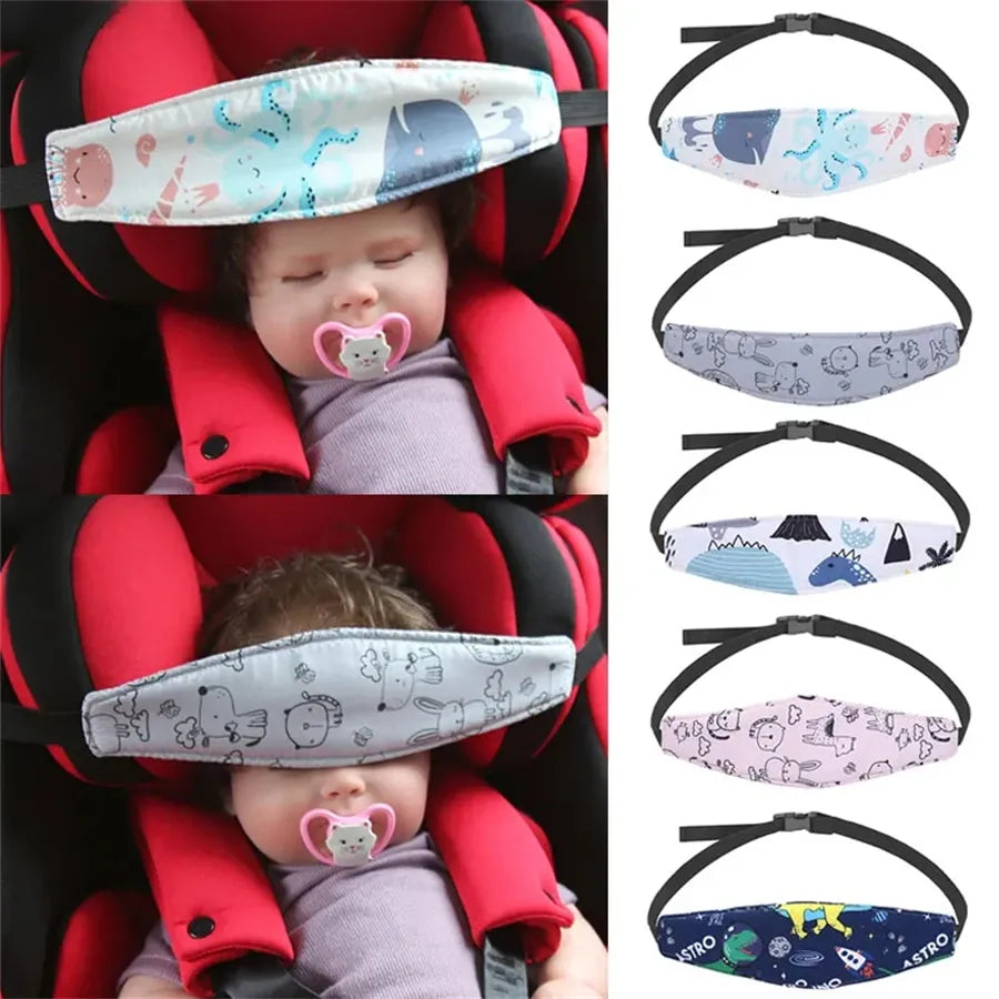 Baby car seat head support for sleep, natural fiber, adjustable strap comfort, infant travel