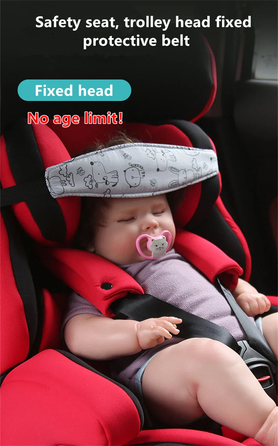 Adjustable baby travel head support, anti-static, essential baby safety car seat accessory