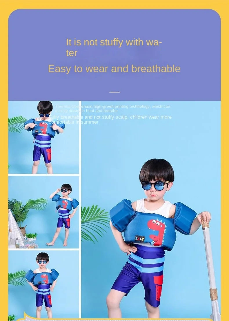 Secure toddler swimming with this cartoon arm sleeve life jacket float, excellent for water play.