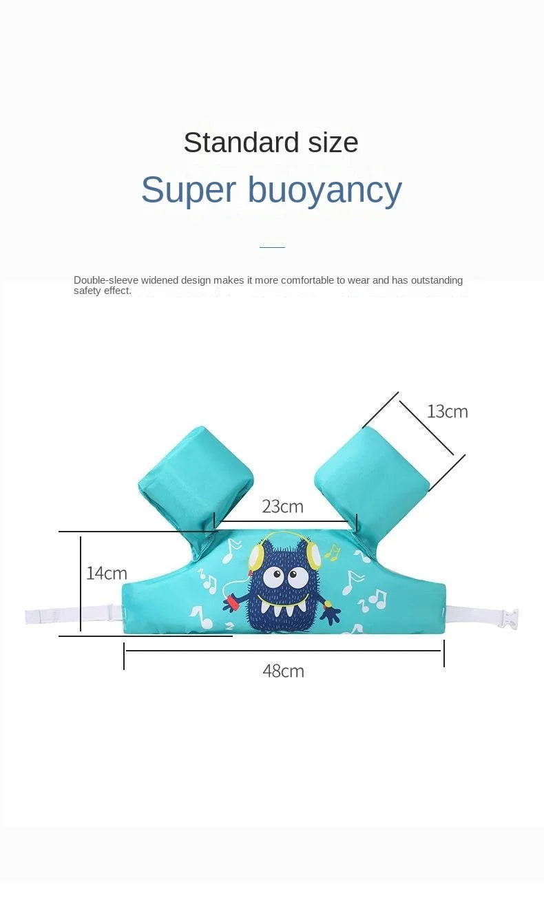 Cute cartoon design arm sleeve life jacket float, ensuring baby safety during pool or beach activities.
