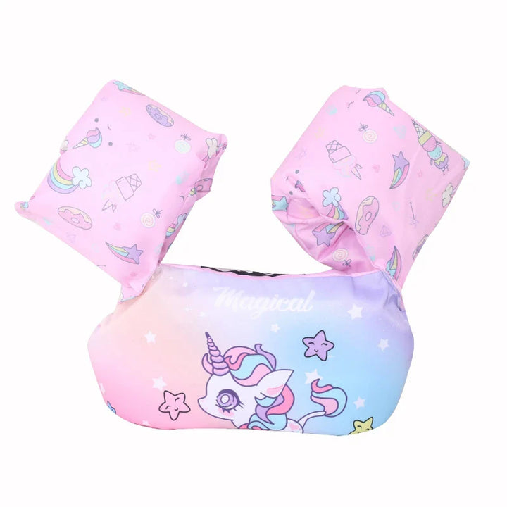 Infant learn to swim aid: a cute cartoon arm sleeve life jacket float for water safety.