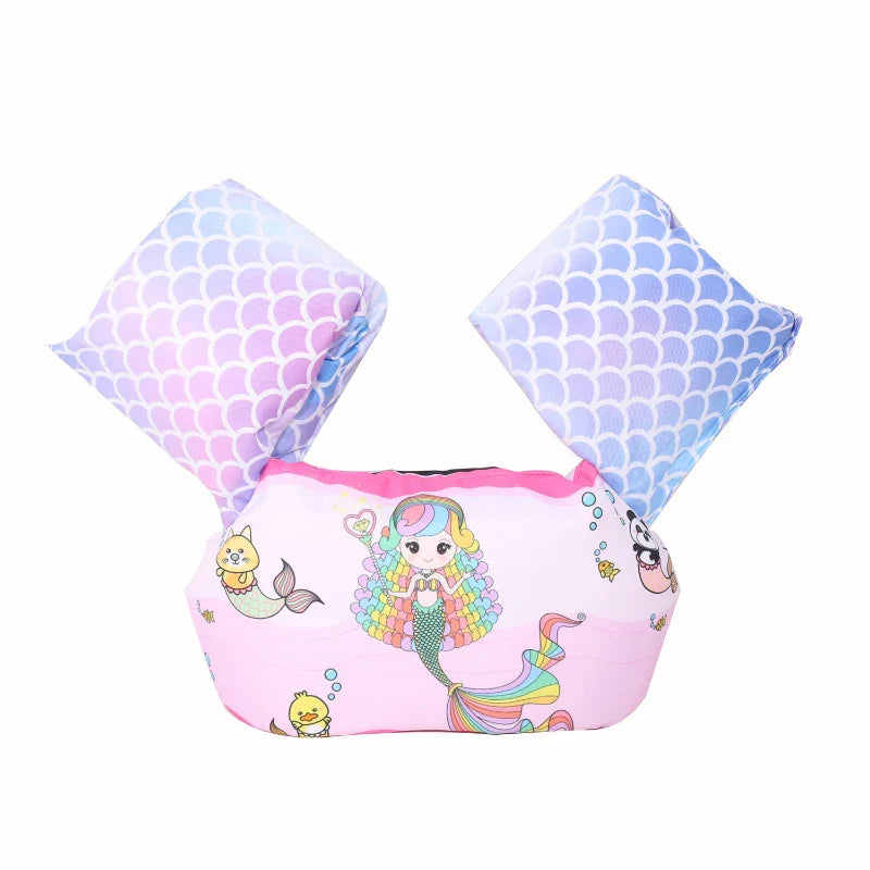 Kids pool gear: baby cartoon arm sleeve life jacket float, perfect for beach trips and water fun.