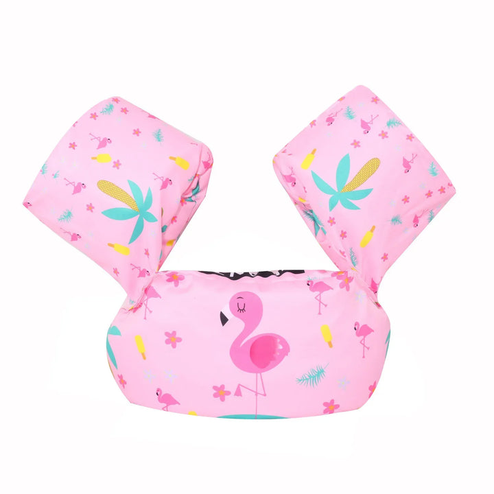 Cartoon swim float for infants and toddlers, designed as an arm sleeve life jacket for water safety.