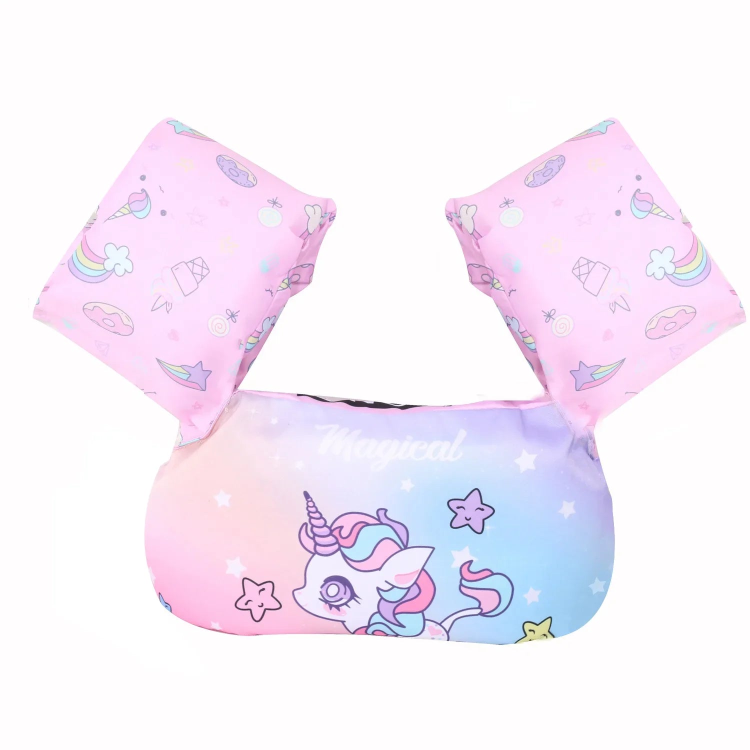 Learn to swim with a cartoon arm sleeve life jacket float, ideal for young children in the pool.