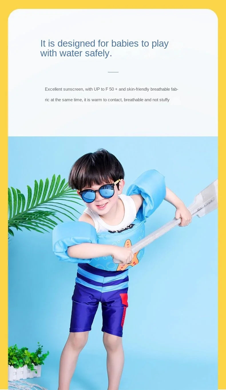 Colorful cartoon arm sleeve life jacket float, a perfect beach accessory and baby safety item.