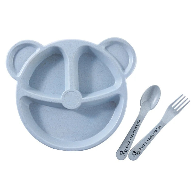 First meal success with this BPA-free baby cartoon bear dinnerware set. Wheat straw children's feeding.
