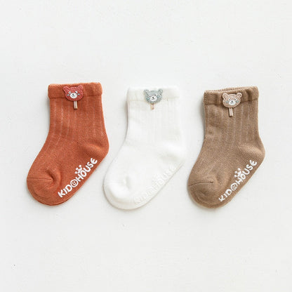 Cute bear anti-slip infant ankle socks, soft cotton winter apparel for baby