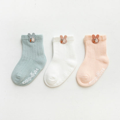 Cartoon bear toddler winter ankle socks, non-slip cotton for baby warmth