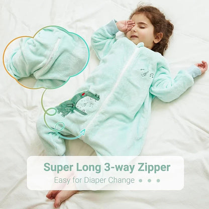 Durable flannel baby sleeping bag, cartoon print, keeps toddlers warm all winter