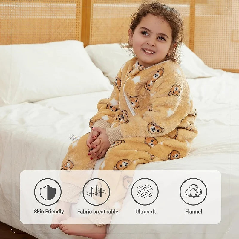 Easy care baby cartoon flannel sleeping bag, providing warmth for winter nights