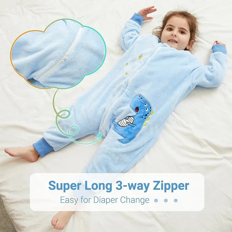 Plush flannel baby sleeping bag, cartoon characters, keeps infants snug in winter