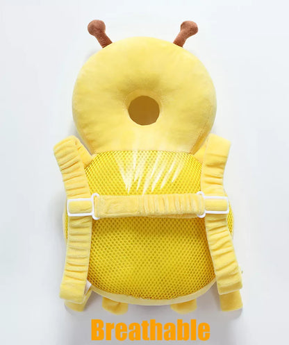 Cartoon design baby back protector, soft head cushion for toddler safety and comfort.
