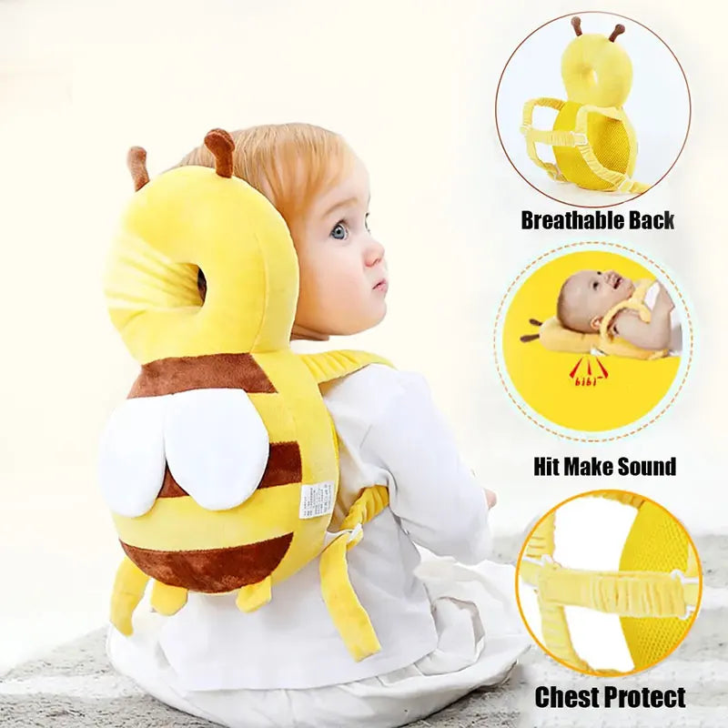 Cute animal design baby head back protector, soft safety cushion for crawling & walking infants.