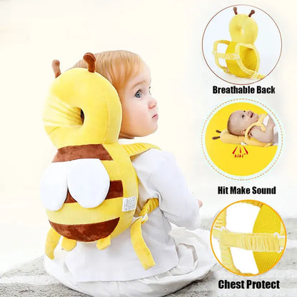 Cute animal design baby head back protector, soft safety cushion for crawling & walking infants.