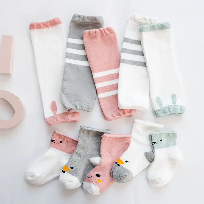 Baby cartoon knee pad leg warmers, soft cotton, for crawling protection and warmth