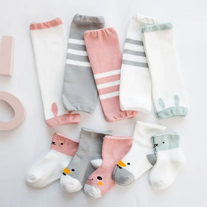 Baby cartoon knee pad leg warmers, soft cotton, for crawling protection and warmth