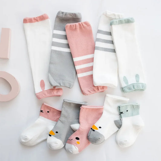 Baby cartoon knee pad leg warmers, soft cotton, for crawling protection and warmth