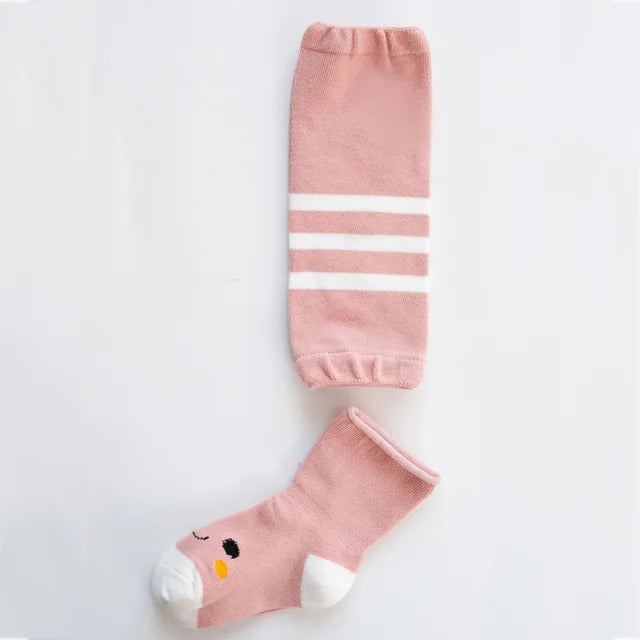 Set of baby cartoon knee pad leg warmers, multiple colors, for infant crawling protection