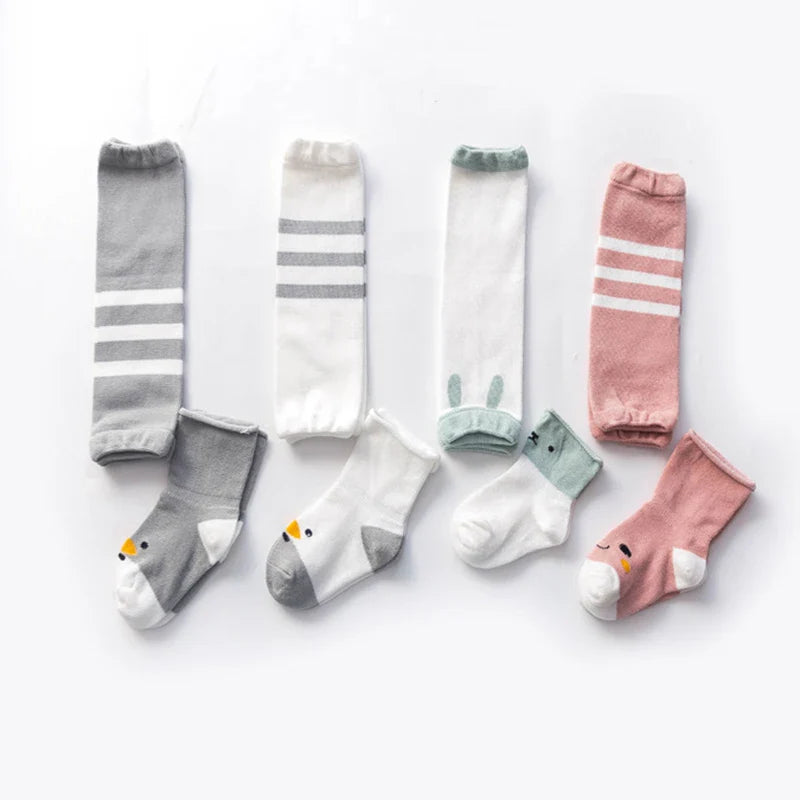 Cotton leg warmers for baby with built-in knee pads, ensuring comfort during crawling