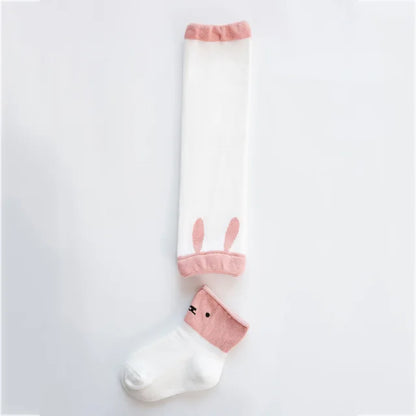 Soft cotton baby knee pad leg warmers with playful cartoon designs, toddler wear