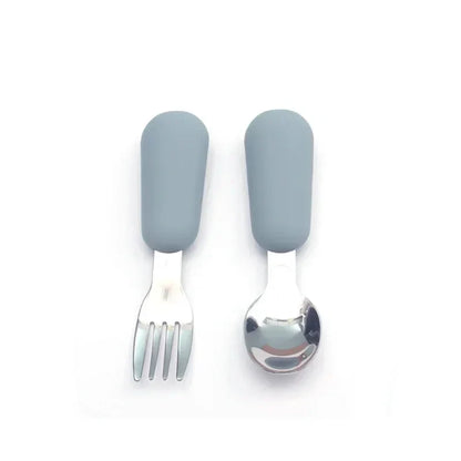 Cute cartoon animal designed stainless steel spoon and fork set, ideal for baby-led weaning