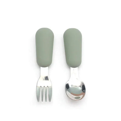 Kids' feeding set: Two cartoon stainless steel utensils – spoon and fork with unique animal designs