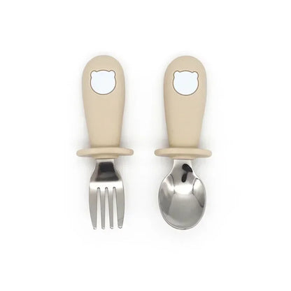 Cartoon utensils: Stainless steel fork with a colorful animal design handle for toddlers, safe