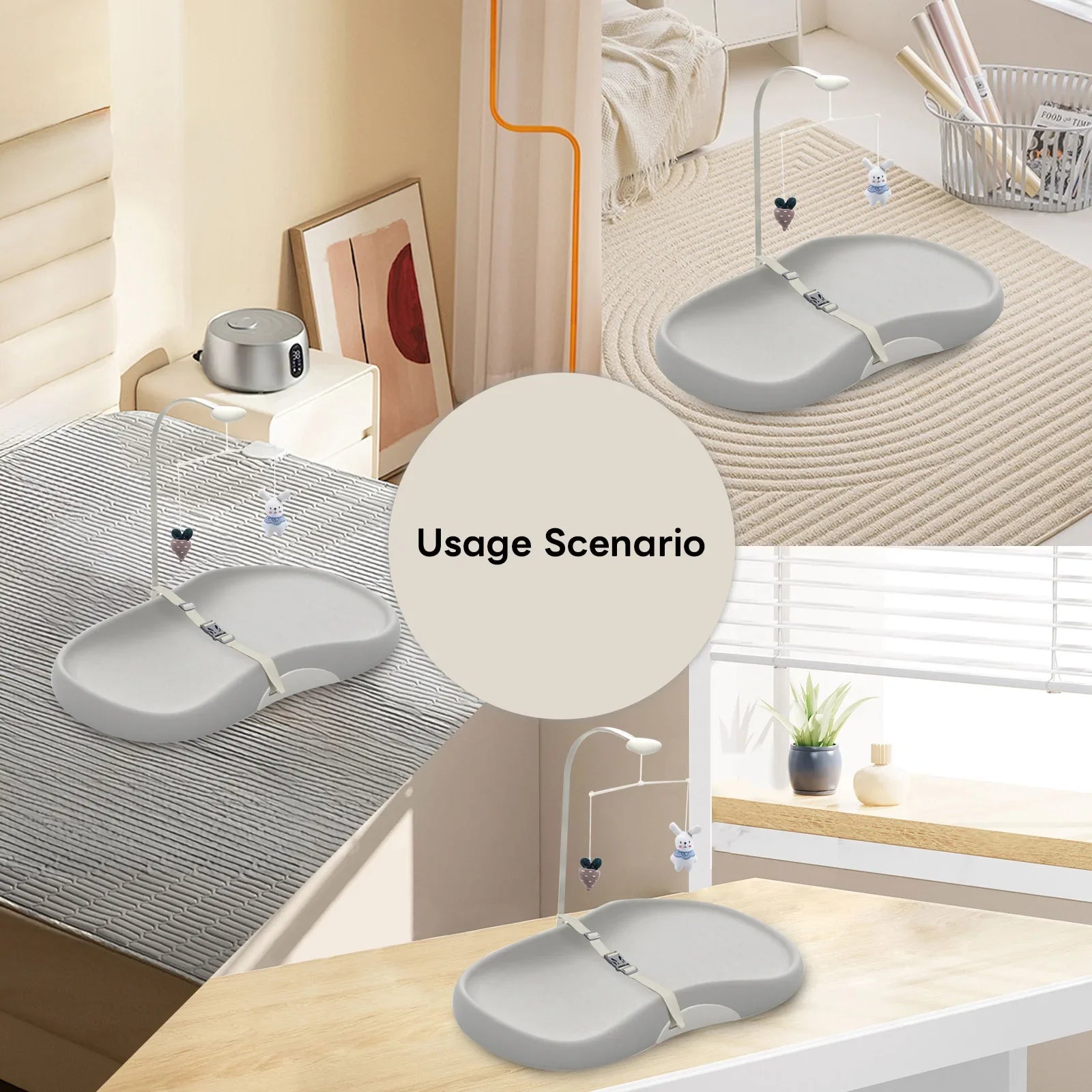 Contoured baby changing pad with a toy bar, perfect for safe and comfortable diaper changing in a nursery.