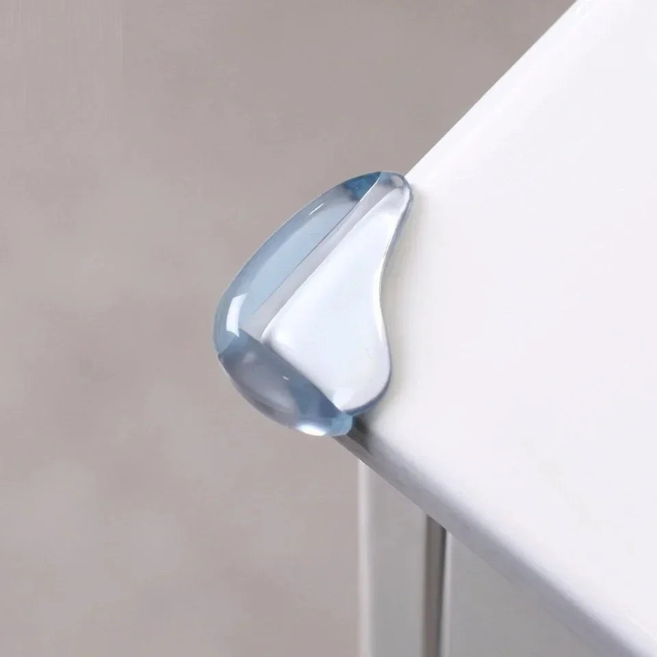 Furniture corner guards in clear silicone, essential baby safety gear, protecting toddlers from bumps