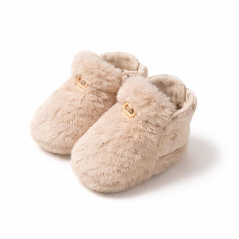 Blue baby cotton ankle boot, a cozy soft-sole infant shoe with non-slip grip