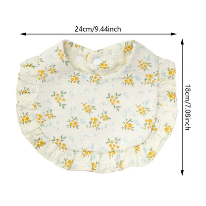 Adjustable snap cotton bib for babies, showcasing a cute flower print, functions as a stylish burp cloth.