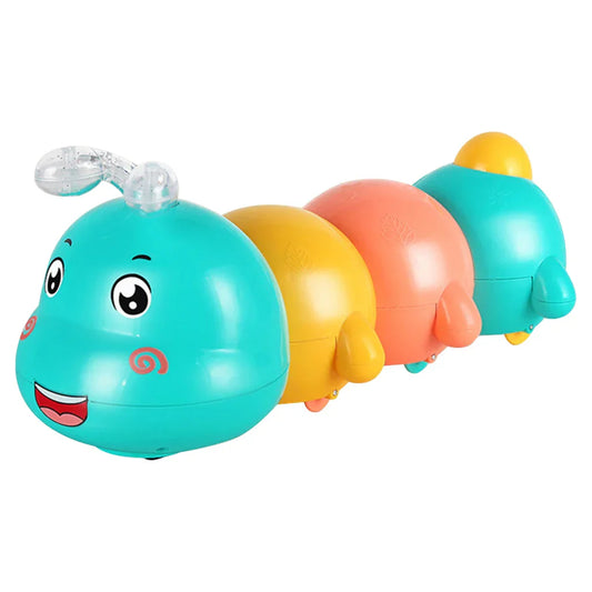 Baby crawling caterpillar toy with colorful lights, playing music for infant activity and developmental play