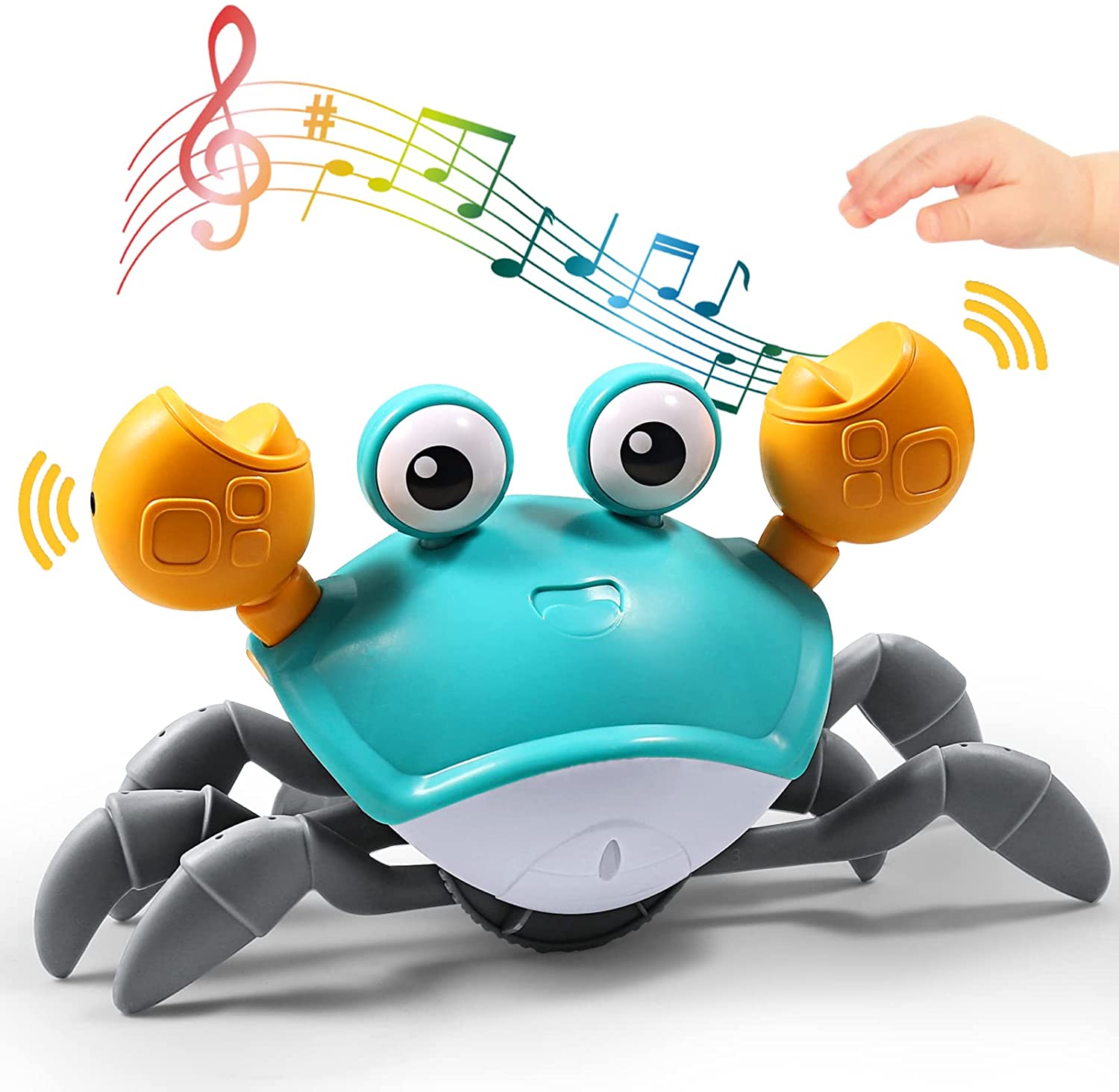 Interactive musical crab toy for babies, rechargeable with flashing LED lights