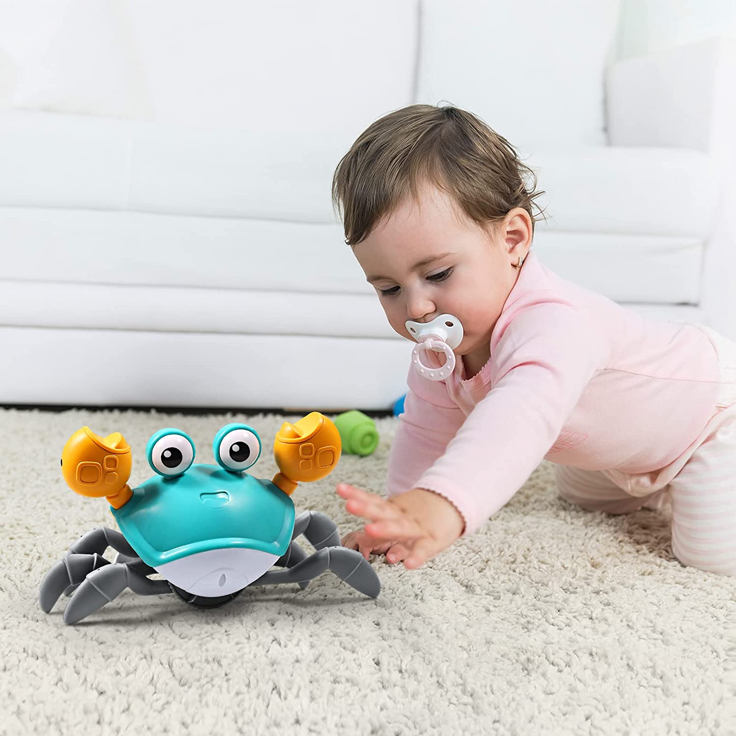 Infant tummy time crab toy, promoting crawling with sound and light effects