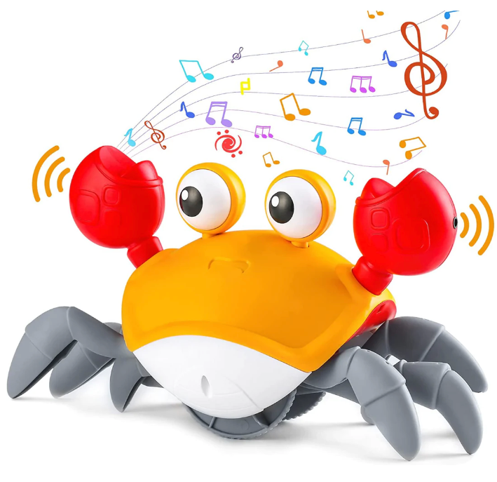 Battery-operated musical crab toy for babies, a perfect gift for active play and crawling