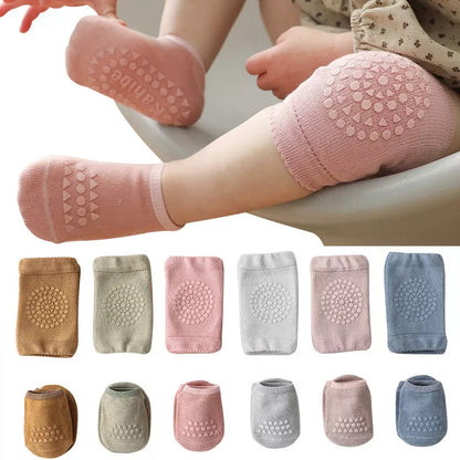 Baby crawling knee pads & anti-slip socks set, cotton blend for toddler safety on hard floors.