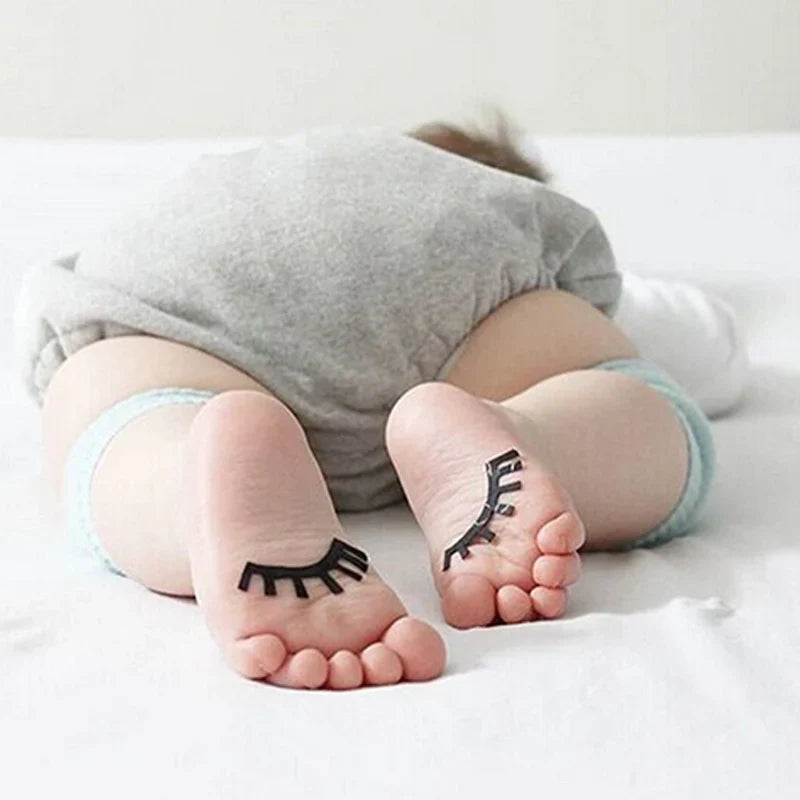 Breathable baby knee pads, designed for infant comfort during crawling stage, beige.