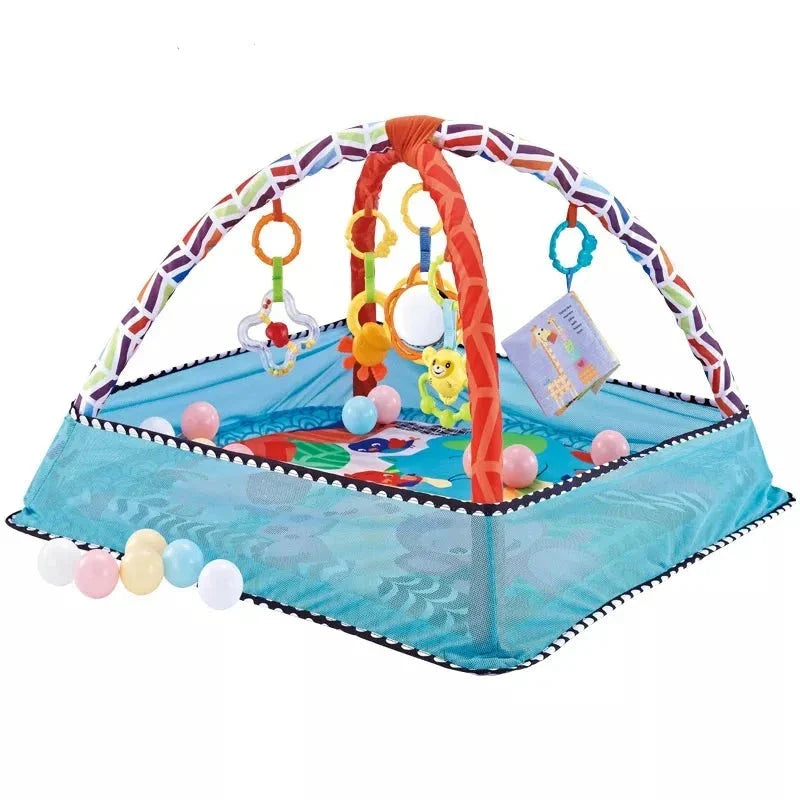 Top view of a baby crawling mat & safety fence, highlighting its spacious design and learning elements.