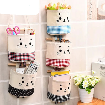 Baby crib hanging storage bag for nursery essentials, cotton linen, space saving organizer for diapers