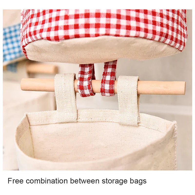 Cotton linen hanging storage bag for baby crib, perfect for diapers, wipes, and nursery essentials