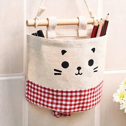 Stylish cotton linen baby storage bag, hangs on crib to store diapers, bottles, and wipes