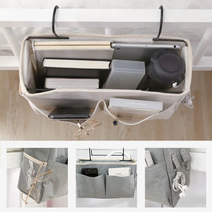 Neutral-colored crib hanging storage bag, great for nursery decor and baby essentials.