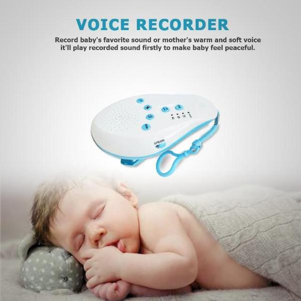 Baby cry activated white noise sleep soother device, portable for infant nursery comfort.