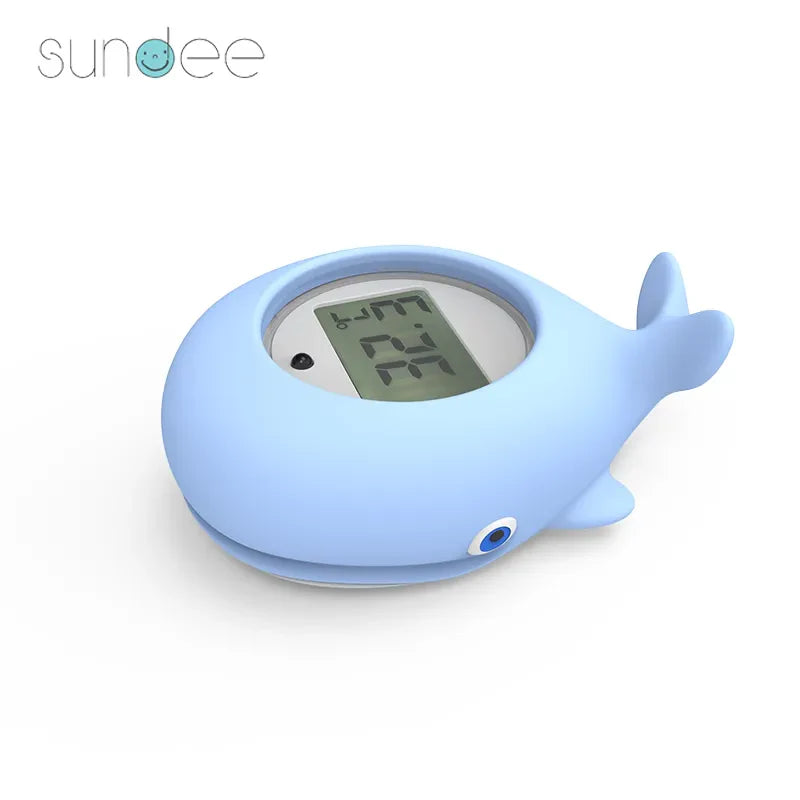 Floating bath thermometer for babies, easy-to-read digital display for safety.