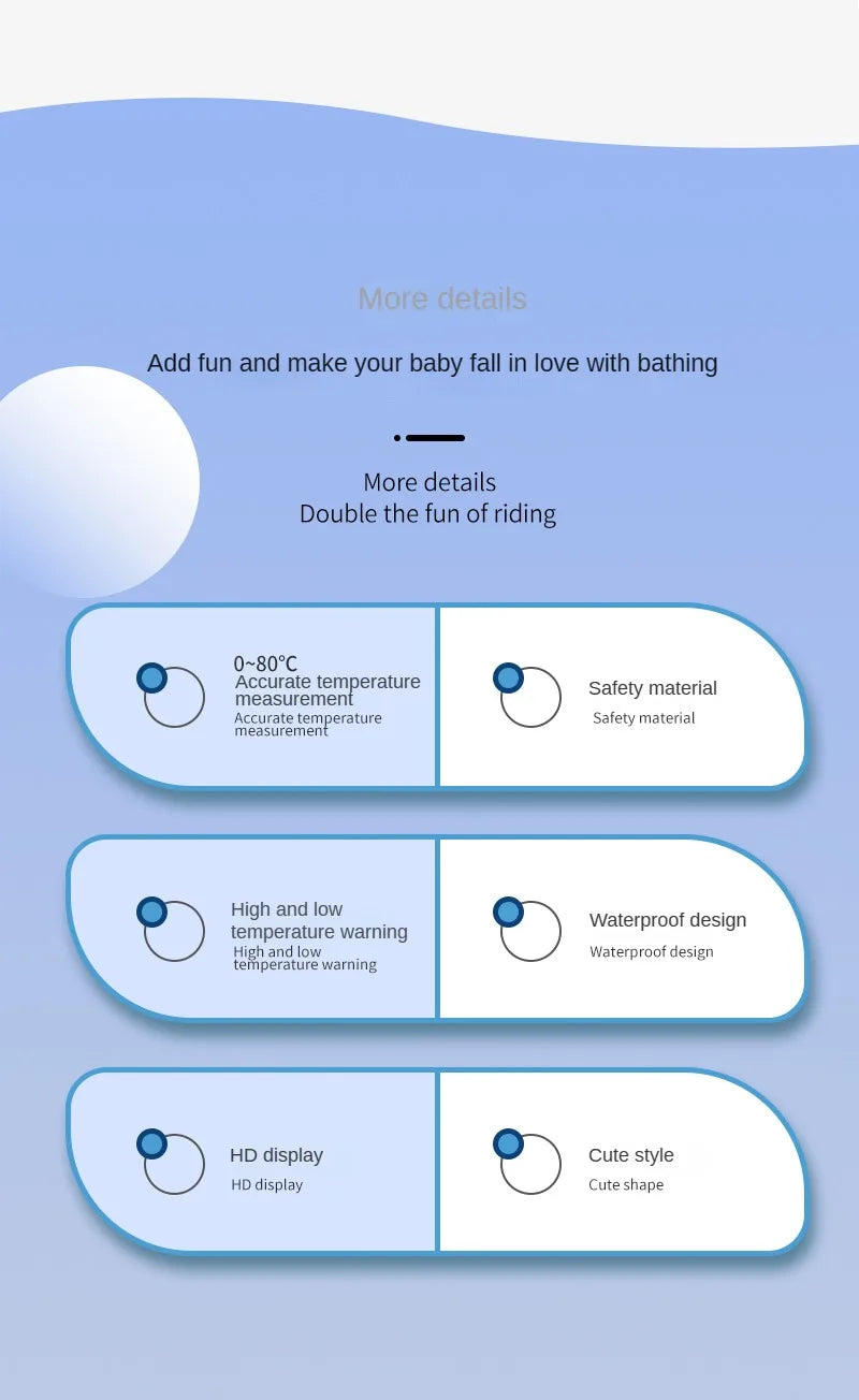 Bath time fun with a digital floating thermometer, safe water temp for baby.
