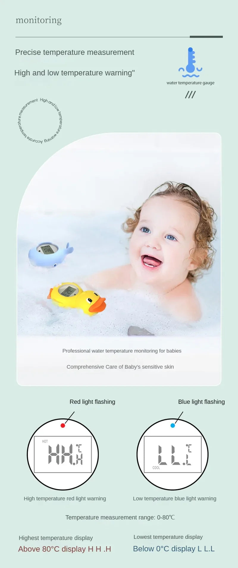 Floating digital thermometer, a baby essential for safe and enjoyable bath time.