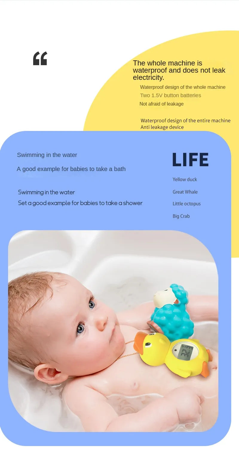 Water thermometer baby toy, digital display for optimal bathing temperature.