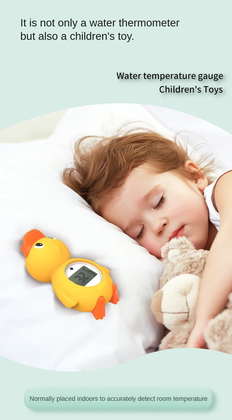 Floating thermometer for baby's bath, combines safety with a playful toy design.